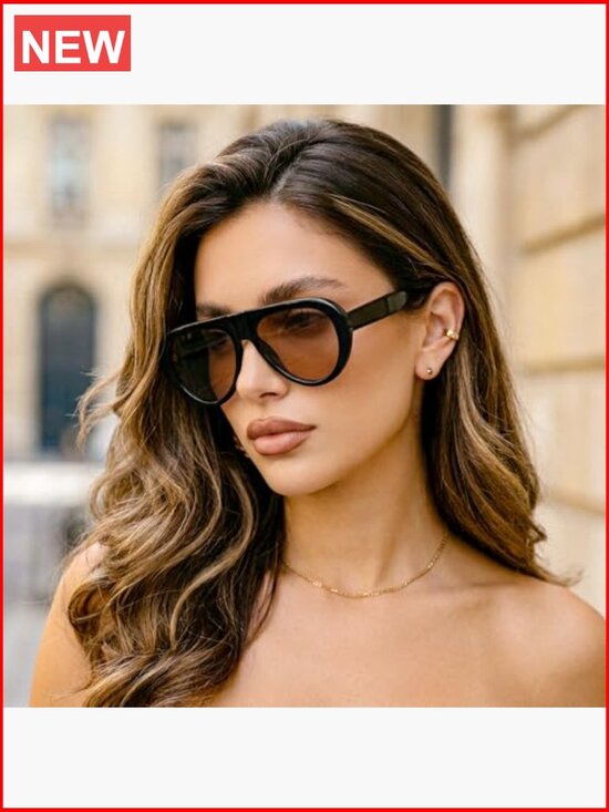 Retro Oversized Aviator Sunglasses Oval Frame 70s Vintage UV Protection main image 5